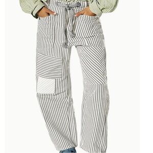 Striped Wide-Leg Patchwork Pants - Gray